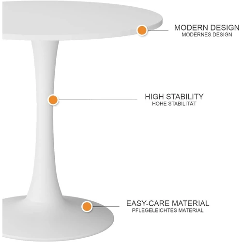 Vicco Carl fehér kerek étkezőasztal – 80 cm