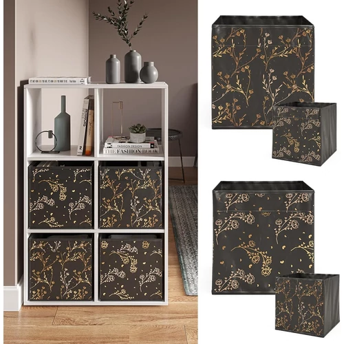 Vicco fekete-virágos2 összecsukható tárolódoboz – 30 × 30 × 30 cm