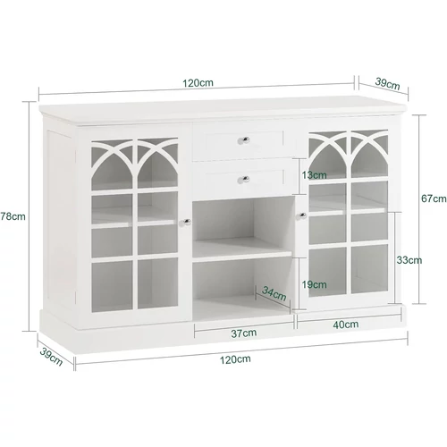 Sobuy fehér tálalószekrény üvegajtókkal – 120×39 cm