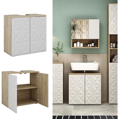 Vicco Edge mosdószekrény, 60 cm, fehér/tölgy