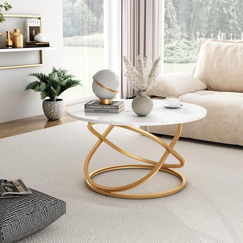 Vicco Calgary kerek dohányzóasztal, ⌀ 80 cm, fehér-arany