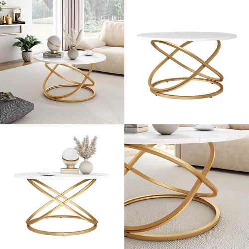 Vicco Calgary kerek dohányzóasztal, ⌀ 80 cm, fehér-arany
