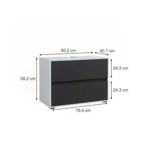 Vicco Maltin mosdószekrény, 80 cm, fehér / antracit