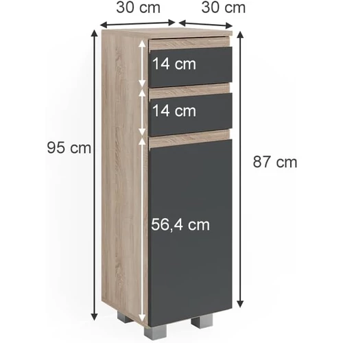 Vicco J-Shape midi szekrény, 95 cm, antracit-sonoma