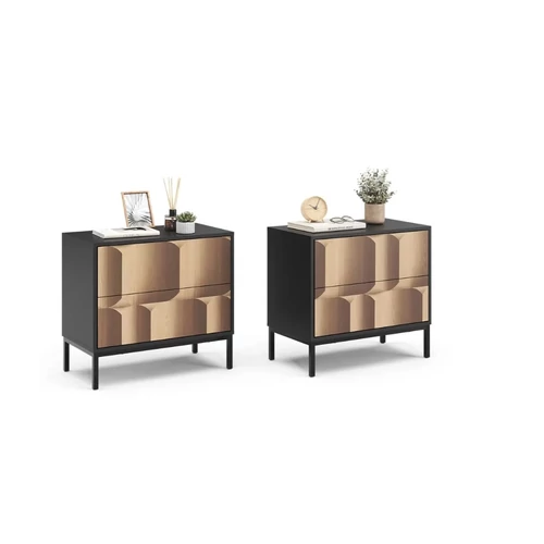 Vicco Eliza modern éjjeliszekrény szett – fekete-tölgy, 2 db, MDF