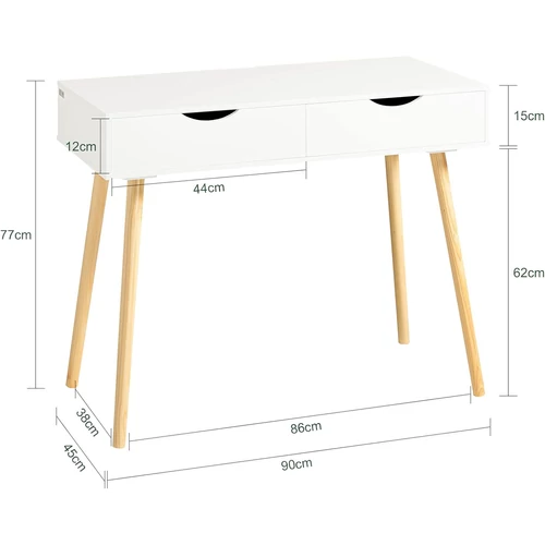 SoBuy elegáns és praktikus asztal két fiókkal fehér-natúr kivitelben, 90 cm