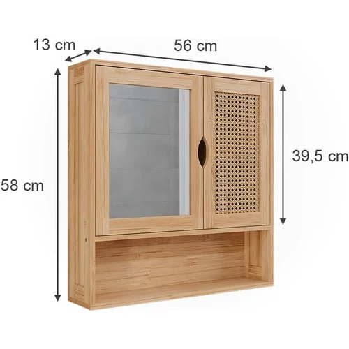 Vicco Liora tükrös szekrény, 56x58 cm, bambusz/rattan 