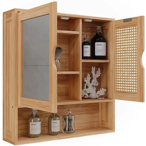 Vicco Liora tükrös szekrény, 56x58 cm, bambusz/rattan 