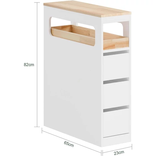 Sobuy fehér mobil tárolószekrény három fiókkal–65×23×82 cm