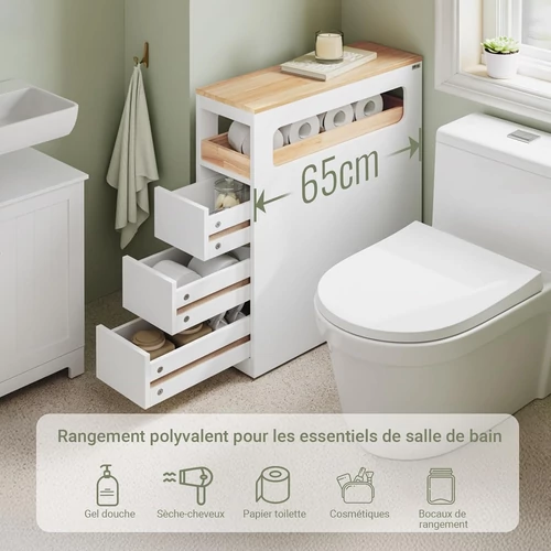 Sobuy fehér mobil tárolószekrény három fiókkal–65×23×82 cm