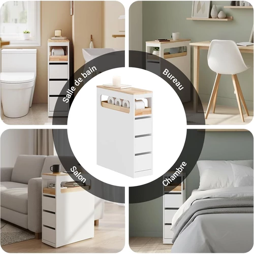 Sobuy fehér mobil tárolószekrény három fiókkal–65×23×82 cm