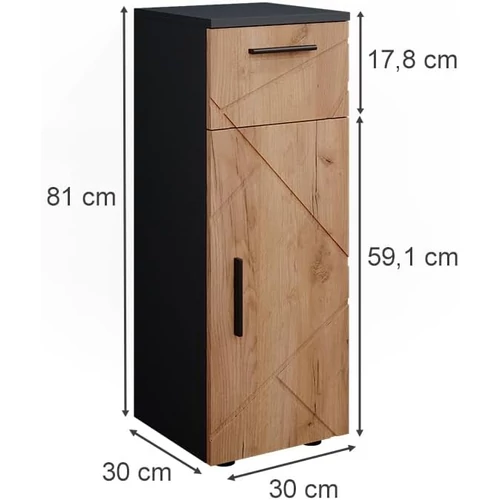 Vicco Irma mintás midi szekrény, 81 cm, antracit-tölgy