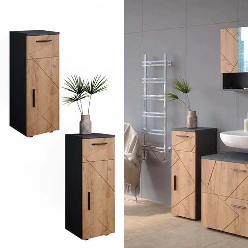 Vicco Irma mintás midi szekrény, 81 cm, antracit-tölgy