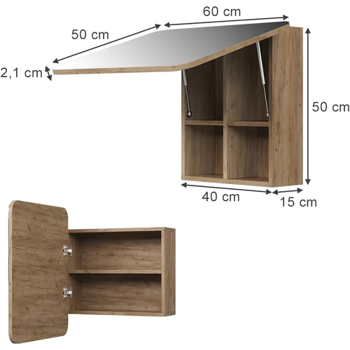 Vicco Zino arany tölgy fürdőszobai tükörszekrény–70×50×14 cm
