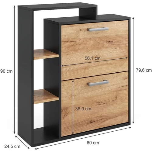 Vicco Orlando arany tölgy/antracit cipőszekrény – 80 × 90 × 24,2 cm