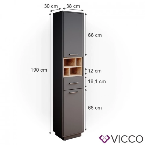  Fürdőszoba szekrény, 190 cm, antracit-tölgy, Vicco Beatrice 3569