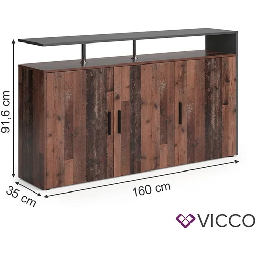 Komód, tálalószekrény, Vicco Amato 4284 , 160 cm, antracit-old style