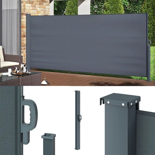Kihúzható szélfogó, térelválasztó, oldalsó napellenző 100 x 300 cm, sötétszürke