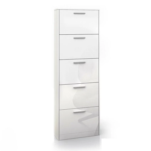Cipősszekrény, magasfényű fehér, Vicco Gizmo 5 ajtós , 169 cm