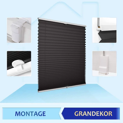 Grandekor 90 x 130 cm harmónika roló /pliszé függöny, fúrás nélkül, fekete