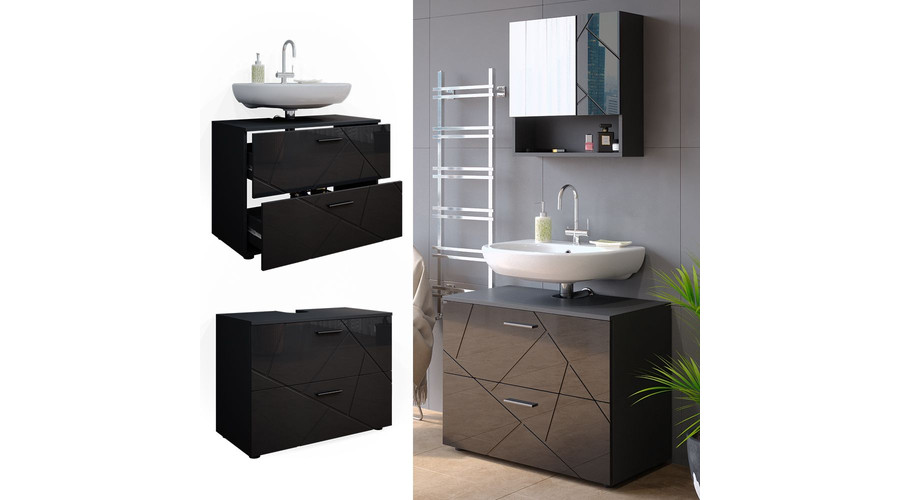 Vicco Meubles bain Irma, Blanc Haute brillance, 80 cm, composé d'un meuble sous-lavabo, armoire miroir, colonne, demi-colonne et meuble haut Vicco Meubles bain Irma, Blanc Haute brillance, 80 cm, composé d'un meuble sous-lavabo, armoire miroir, colonne, demi-colonne et meuble haut